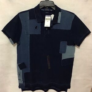 Ralph Lauren Blue Button Down Shirt with Modern Patchwork